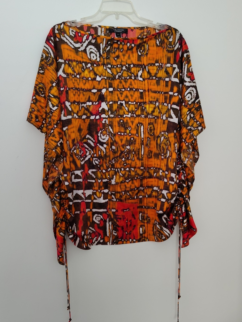 St. John Couture Orange and Brown Abstract Print Top Size M/L